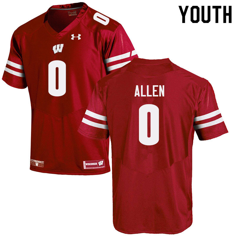 Wisconsin Badgers Youth #0 Braelon Allen NCAA Under Armour Authentic Red College Stitched Football Jersey KH40F43GH